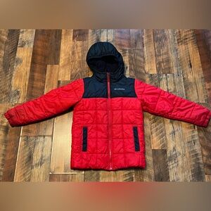 Boys Columbia Puffer Jacket Coat Size Medium 10/12 Red And Navy Blue